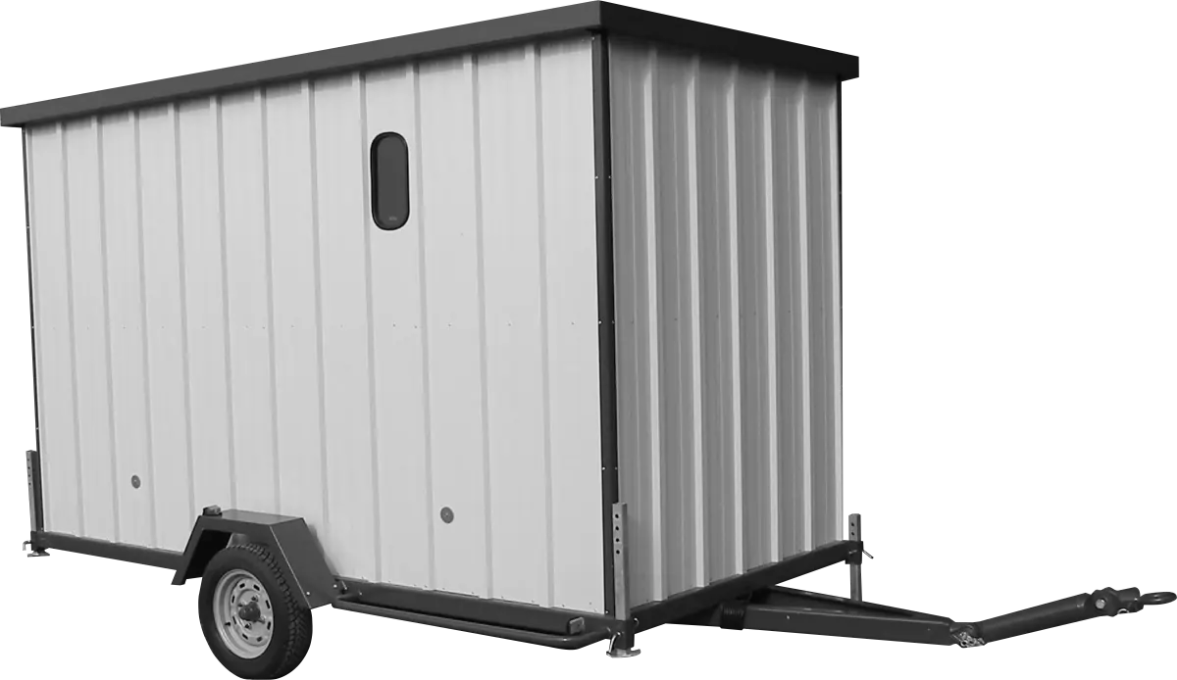 Base-vie Tradimobile est une roulotte de chantier pour le stockage du matériel destiné aux artisans et entreprises du bâtiment.